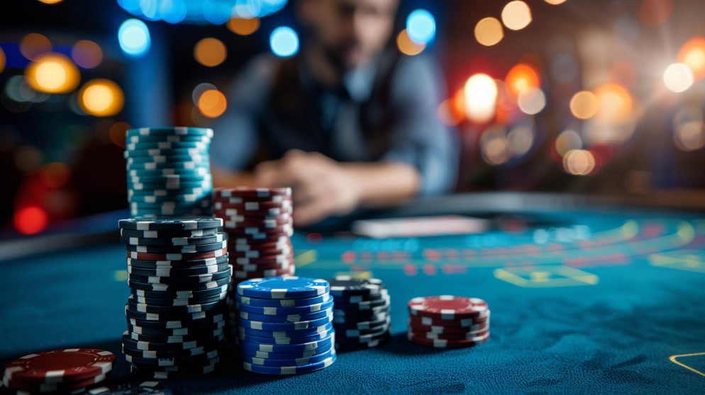 Tampilan meja Three Card Poker live dealer